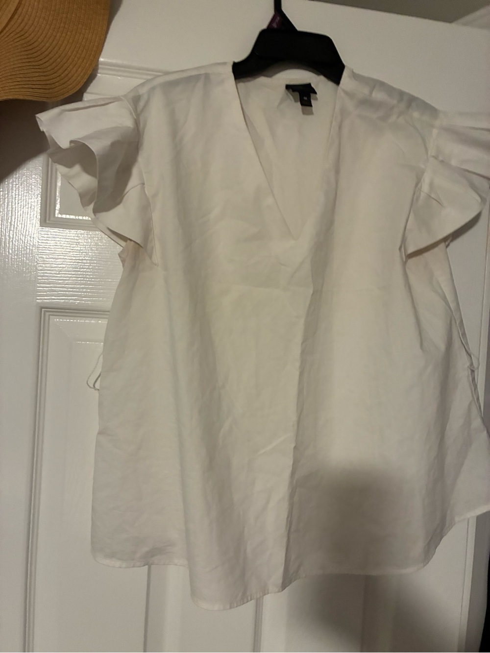 Worthington White V-Neck Ruffle Sleeve Blouse